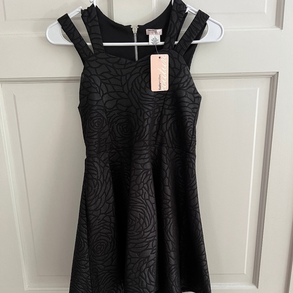 Sally Miller Couture girls dress. Black fun fabric size Large (12)